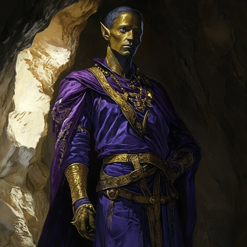 A Haqol man: unmistakable golden metallic skin, regal bearing